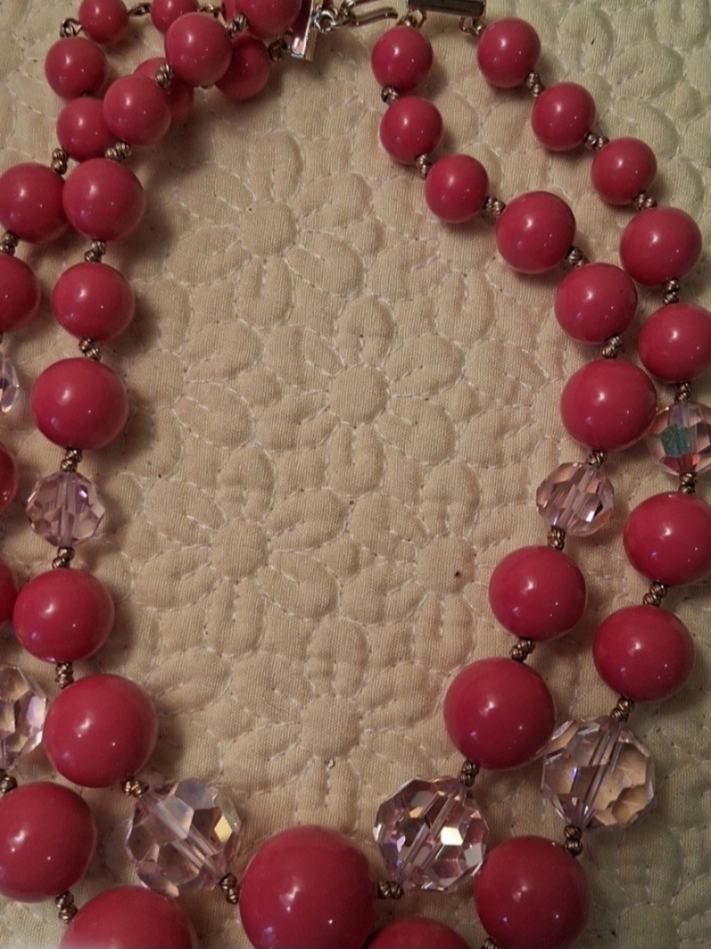 Striking Pink Beaded Necklace with Faceted Crystal Accents